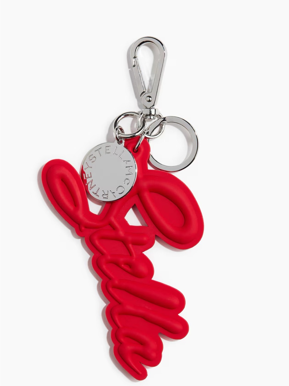 Stella McCartney Red Script Silicone Key Charm with Silver Hardware H&M collab